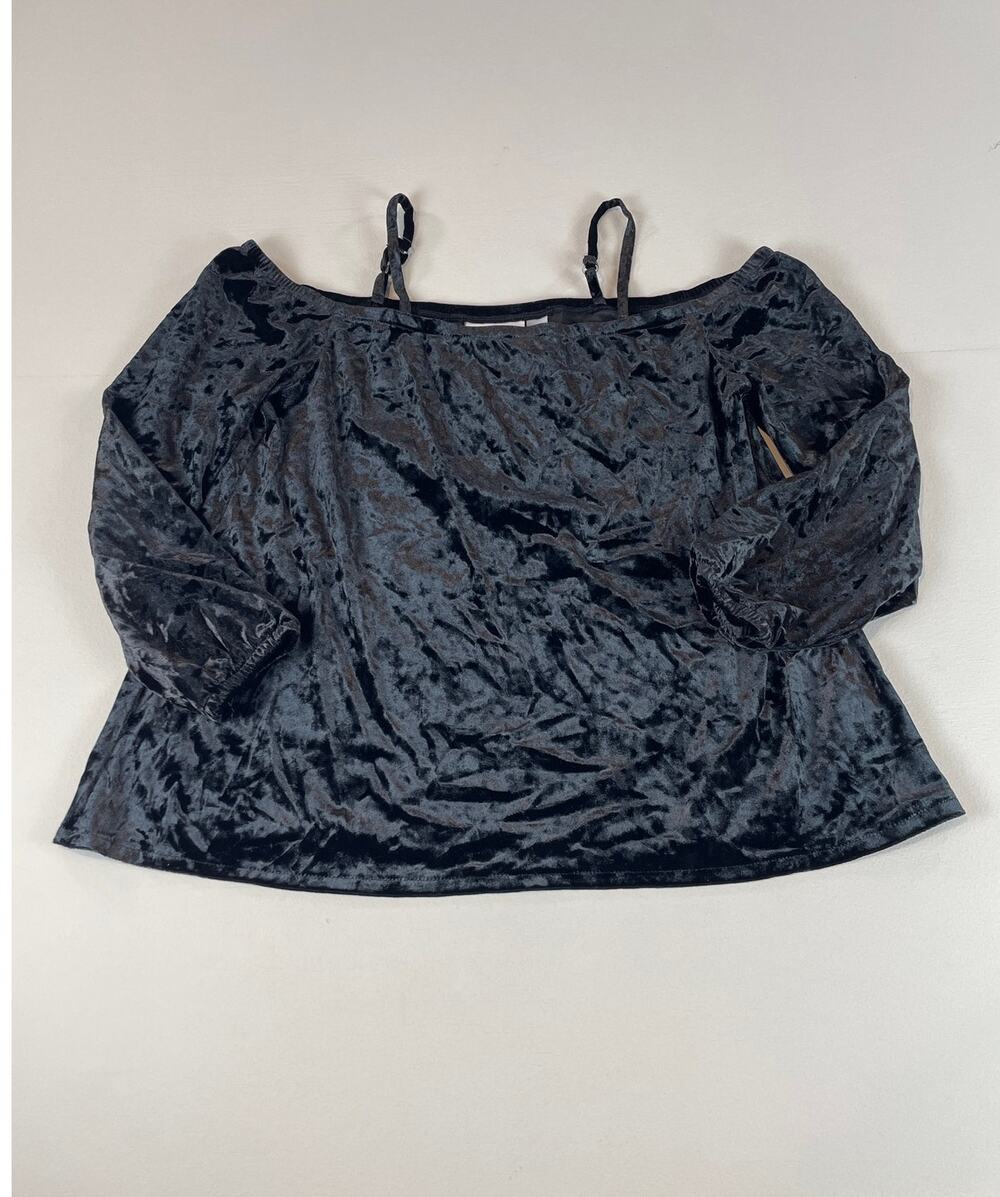 The Childrens Place Crushed Velvet Cold Shoulder Top XL 14 Black NWT